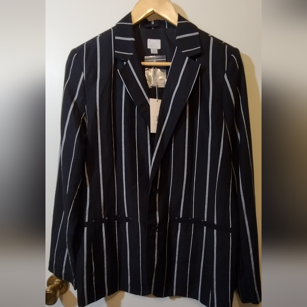 A New Day Black and White Striped Blazer New With Tags